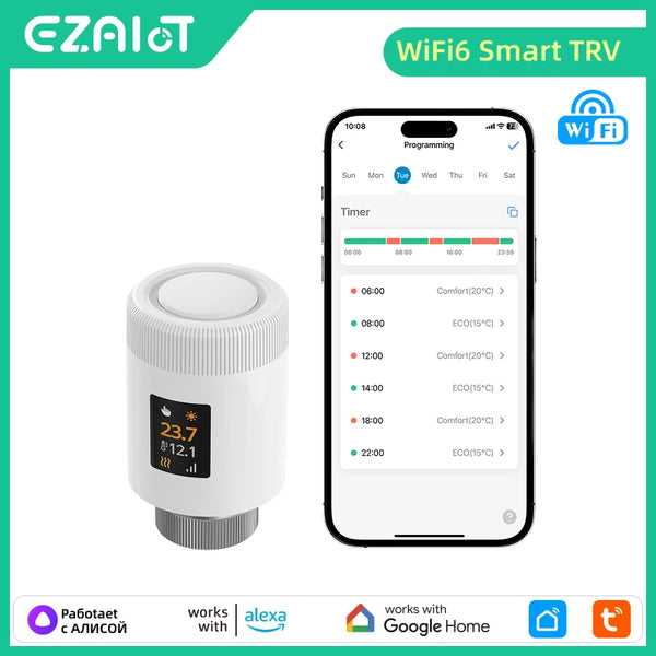Tuya 1-4PCS WiFi TRV Radiator Thermostat Valve Smart Thermostatic Actuator Valve Head Temperature Controller Alexa Google Home