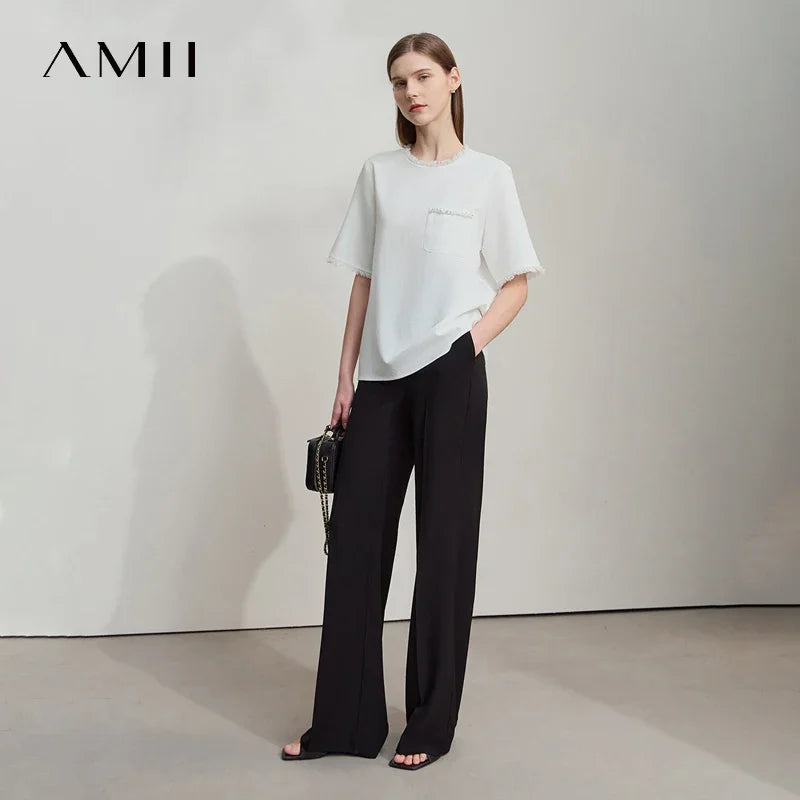 អាវក្រណាត់អាវធំស្ត្រី Amii Minimalist ឆ្នាំ ២០២៥ រដូវស្លឹកឈើជ្រុះថ្មីត្រង់រំយោលស្មាអង្កាំដៃខ្លី 12521016
