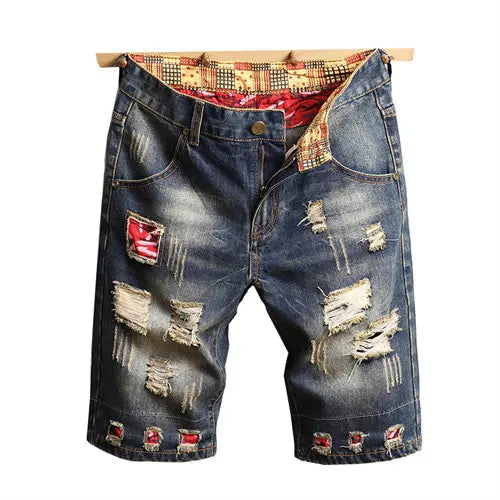 2026 Summer Men's Blue Ripped Jeans Shorts, Fashion Casual Denim Shorts, Plus Size 28-34 36 38 40 Men Slacks