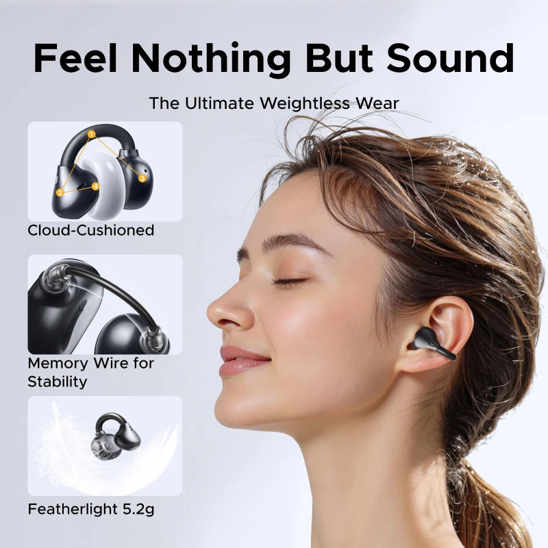 UGREEN ClipBuds Open-Ear Wireless Headphones Bluetooth 6.0 with 4 Mic Clear Call, Earbuds Clip on Earphones 30H Playtime