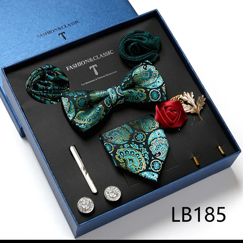 Men's Suit Dress Accessories (Tie + Bow Tie + Square Scarf + Tie Clip + Button + Metal Flower Brooch) 36 Colors To Choose From
