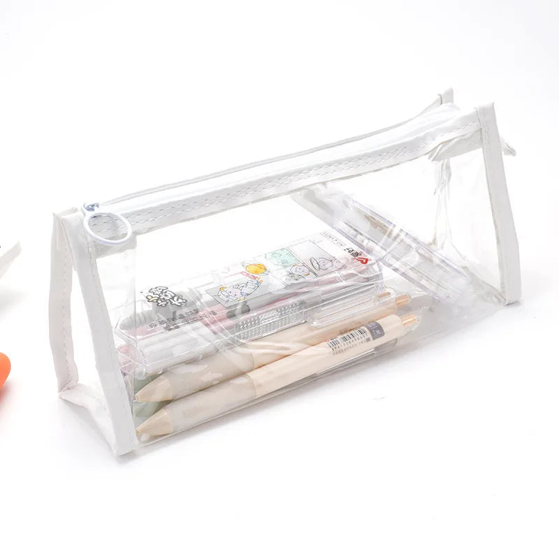 1pc Transparent Triangle Pencil Case, PVC Large-Capacity Storage Bag, Exam Pencil Zipper Stationery Pouch, Pencil Pouch