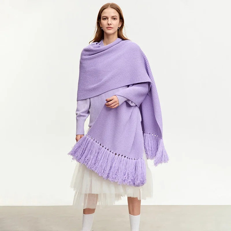 AMII Minimalist Wool Scarf For Women 2026 Winter Long Ultra Wide Versatile Scarf Soft Tassel Keep Warm Wrap Female 12374018