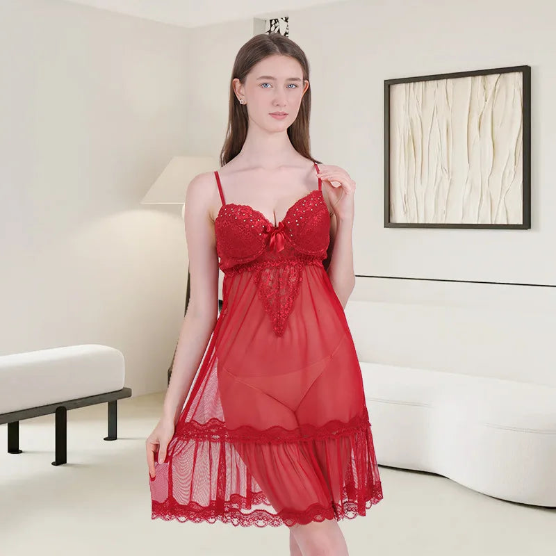 2026 Summer Slip Sleep Dress Mesh Women New Thin Sexy Lace Edge Loungewear Wholesale Pajamas Women Nightgowns Hollow Out
