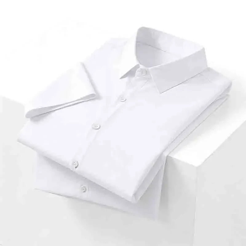 Men's Navy Blue Short Sleeve Dress Shirt Slim Fit Non-iron Formal Business Button Down Shirt for Office