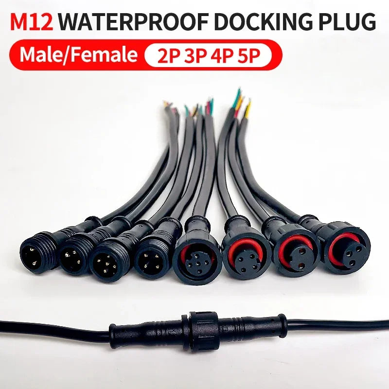 5/20Pcs M12 Waterproof 2 3 4 5Pin IP65 Cable Wire Plug for LED Strips Male and Female Jack 20cm Length Connector Small Size Head