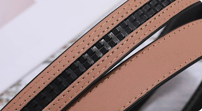 2027 New Women's Automatic Buckle Belts, Available in Red, White, and Black, Sizes 85 Cm–120 Cm.