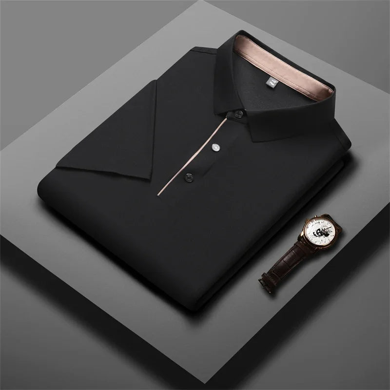 Seamless Golf Shirt, Men's Short-Sleeved Shirt, Slim Fit Summer Business Gentleman Men's Polo Shirt  2024, High-End Knitwear