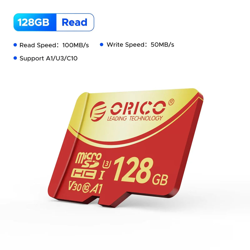 ORICO T3 128GB microSDXC UHS-I Memory Card, 70MB/s Read, 60MB/s, 4K UHD Recoding, U3, Class10, V30, A1, Micro SD for Camera