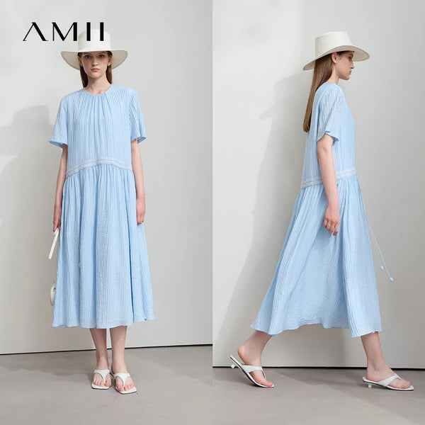 AMII រ៉ូបថ្មីសម្រាប់នារី រចនាបទរដូវក្តៅ ដៃខ្លី កអាវរាងអក្សរ O រចនាបទផ្កា រ៉ូបវែង ម៉ូដទាន់សម័យ 12542085