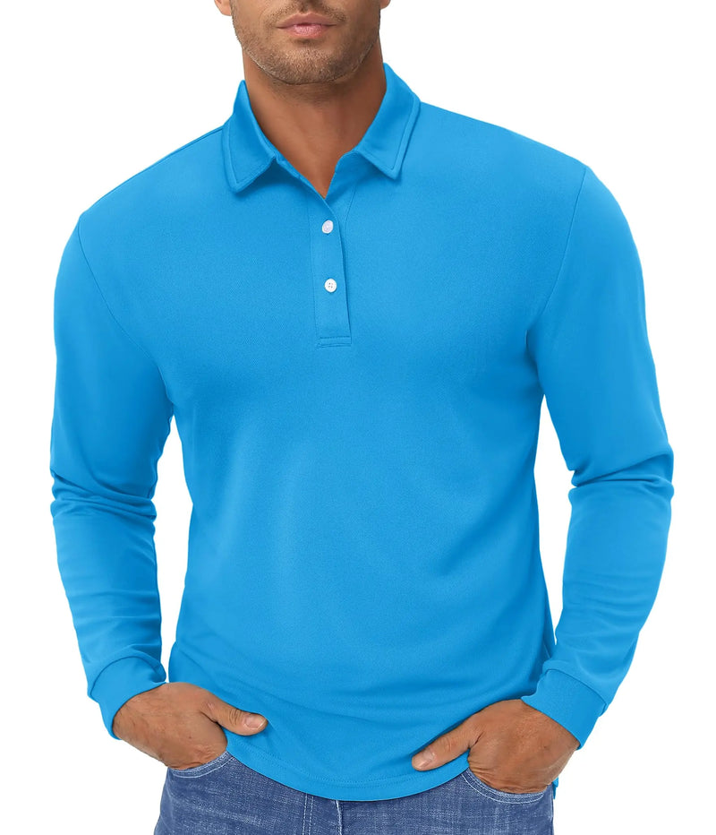 TACVASEN Long Sleeve Polos Quick Dry T-shirts Mens Breathable Sports Tees Casual Golf Polo Shirts Work T-shirt Pullover Tops Man