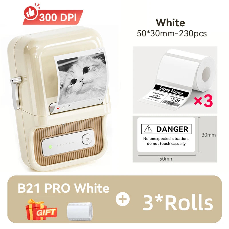 Niimbot B21 Pro 300DPI HD Printing Portable Thermal Printer Self-adhesive Label Printer Sticker Maker For Photos Receipts Note