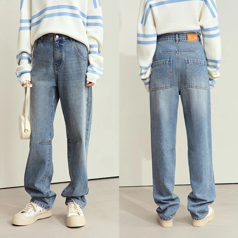 Amii Minimalism Jeans for Women 2026 Autumn New 100% Cotton Denim Style Cotton Loose Casual Retro Trousers Female Pants 12443158