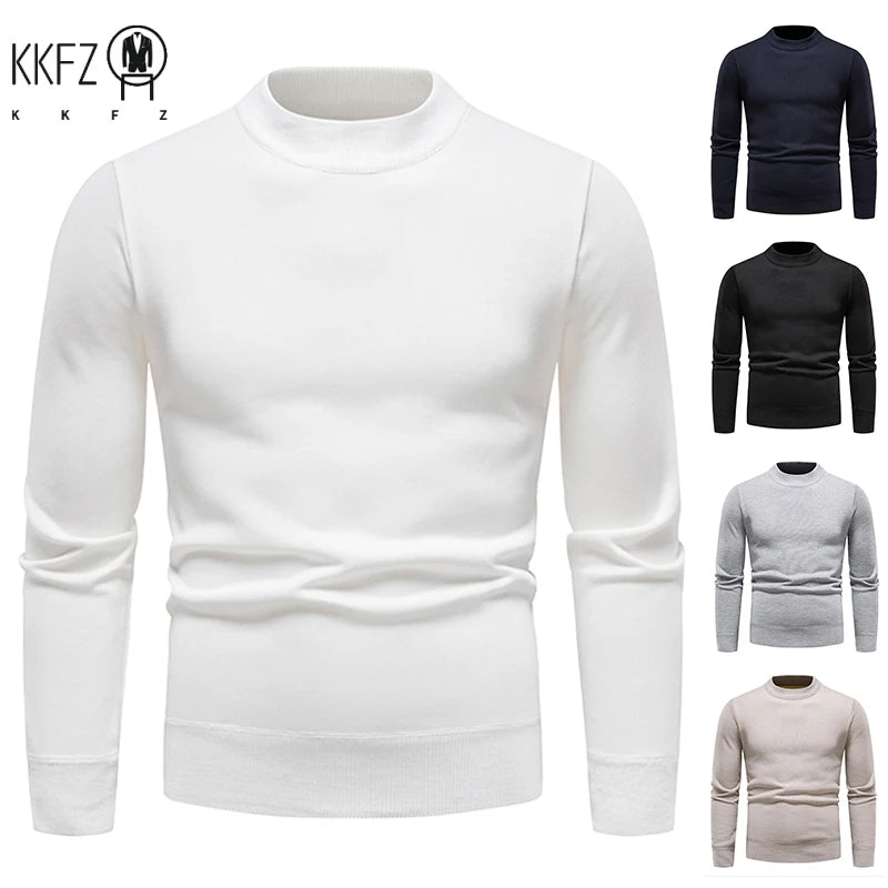 Mens Soft Touch Knit Top Mock Neck Fleece Lined Sweater Long Sleeve Elastic Fabric Autumn Winter Daily Pullover