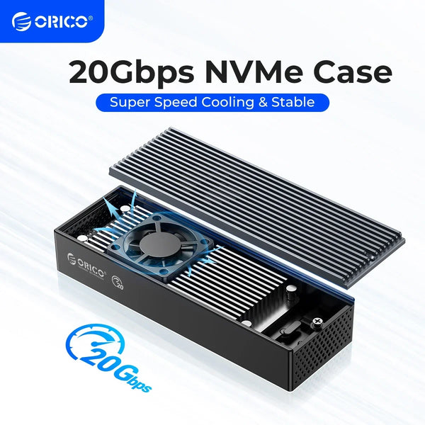 ORICO 20Gbps M.2 NVME SSD Case with Built-in Cooling Fan Type-C M2 NVME SSD Enclosure For M.2 NVME 2230 2242 2260 2280 SSD