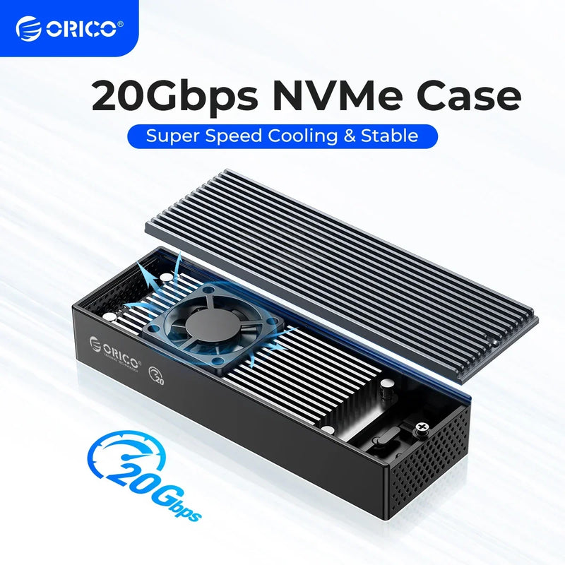 ORICO 20Gbps M.2 NVME SSD Case with Built-in Cooling Fan Type-C M2 NVME SSD Enclosure For M.2 NVME 2230 2242 2260 2280 SSD