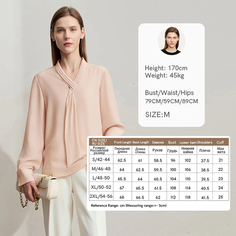 អាវ Amii Minimalist Chiffon សម្រាប់ស្ត្រី អាវតូច ក V ដៃវែង រចនាប័ទ្មធ្វើដំណើរ អាវធំត្រង់រាងបំពង់ 12511095