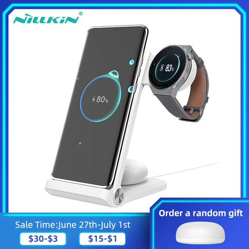NILLKIN 3-in-1Wireless Charger Stand For iphone 13pro max xiaomi 12 Fast Charger For Samsung/Huawei/Garmin Watch for Airpods Pro