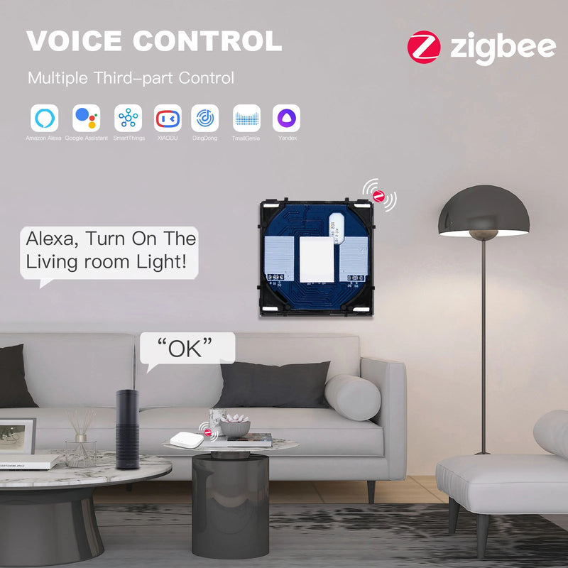 BSEED Zigbee Switch 1/2/3Gang Smart Dimmer Curtain Switch DIY Function Part Tuya Google Home App Wireless Control With Neutral