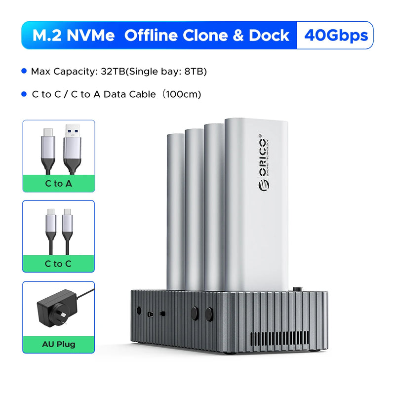 ORICO USB4 Internal SSD Duplicator Docking Station 40Gbps M.2 NVMe SSD Clone Docking Station 2/4 Bay Offline Clone SSD Enclosure