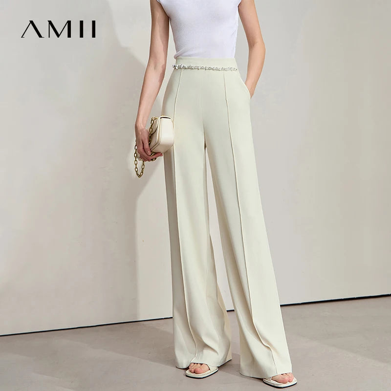 ខោវែង Amii Minimalist សម្រាប់នារី ចង្កេះខ្ពស់ ជើងធំទូលាយ ខោវែង ប្រឆាំងនឹងកាំរស្មីអ៊ុលត្រាវីយូឡេ តុបតែងលម្អដោយអង្កាំពេជ្រ 12542055