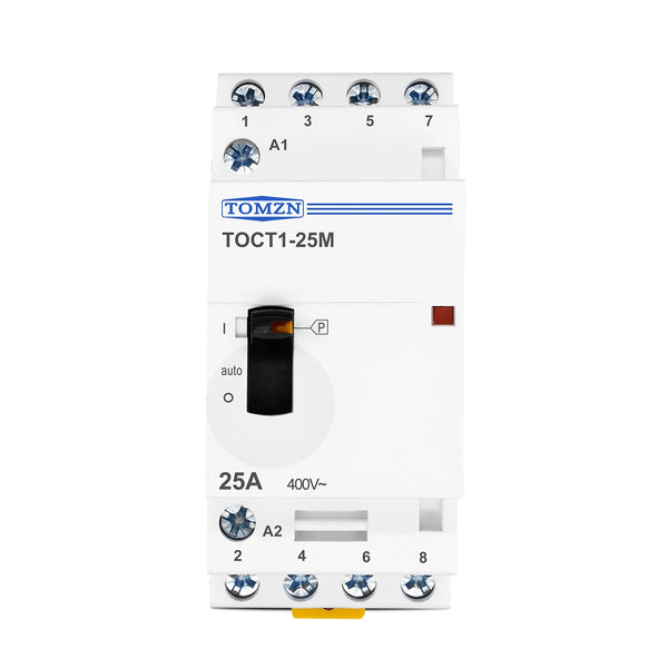 TOMZN TOCT1 4P 25A 220V/230V 50/60Hz Din Rail Household AC Modular Contactor With Manual Control Switch 4NO or 2NO 2NC or 4NC
