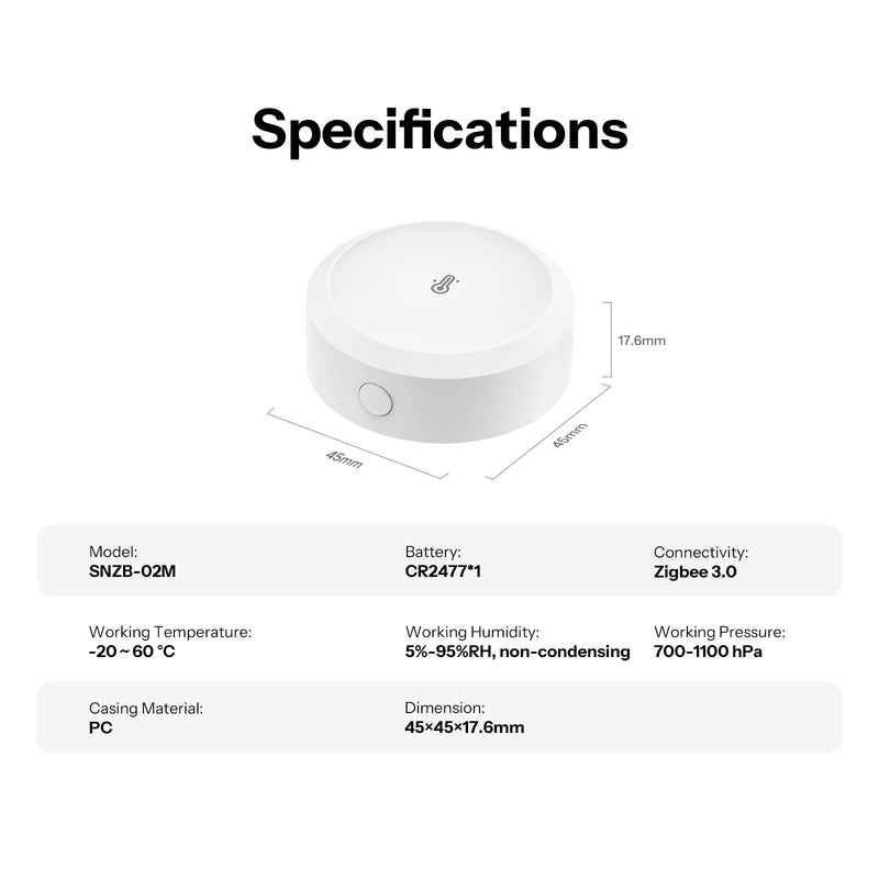 Sonoff Air Pressure Sensor Zigbee Temperature Humidity Barometric Smart Home Indoor Weather Monitor APP Alert Office SNZB-02M