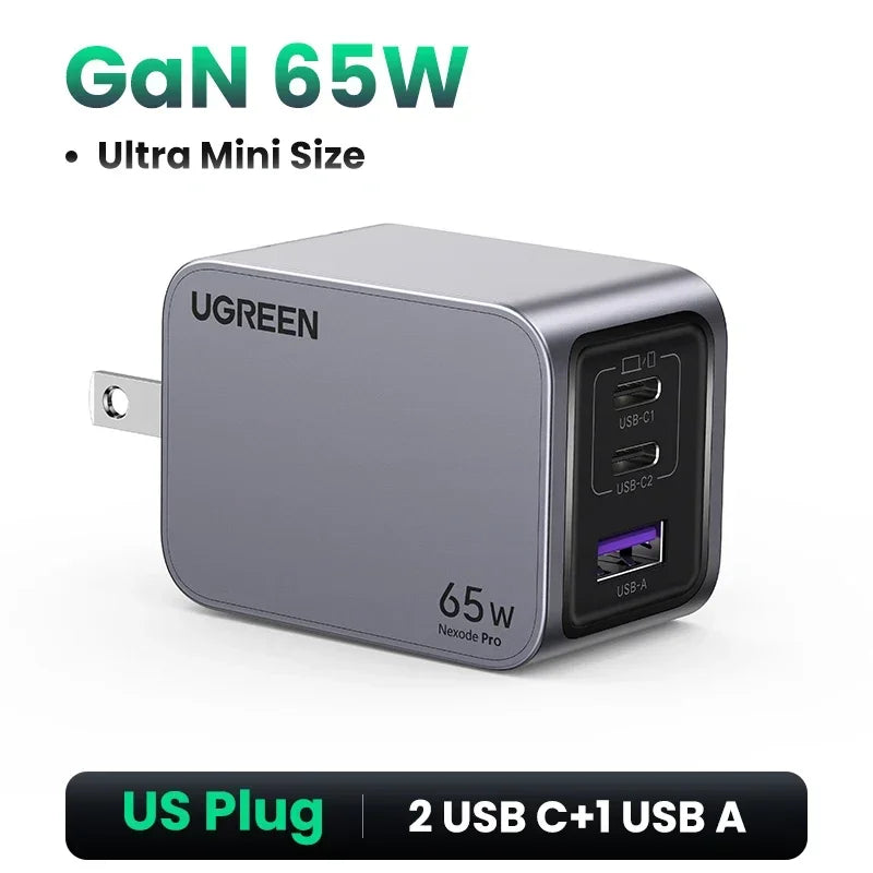 UGREEN 65W GaN Charger Type C Quick Charge 4.0 3.0 USB Charger For iPhone 18 17 16 Pro Macbook Air Laptop Tablet PD Fast Charger
