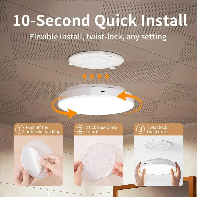 Rechargeable Radar Motion-sensing Ceiling Lamp with Remote,Wireless LEDLight No Wiring, Dimmable Always-on Mode for Shower Areas