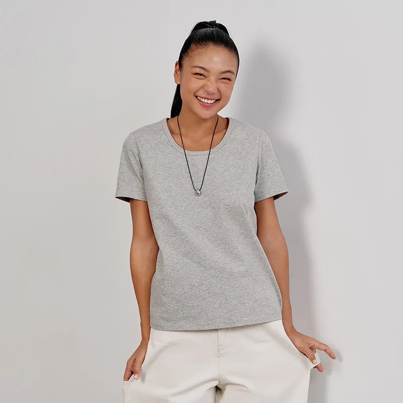 Semir Slim Fit Tshirt Women Summer Solid Color Basic Crew Neck White Cool Touch Casual Comfortable Fashion Slim Top