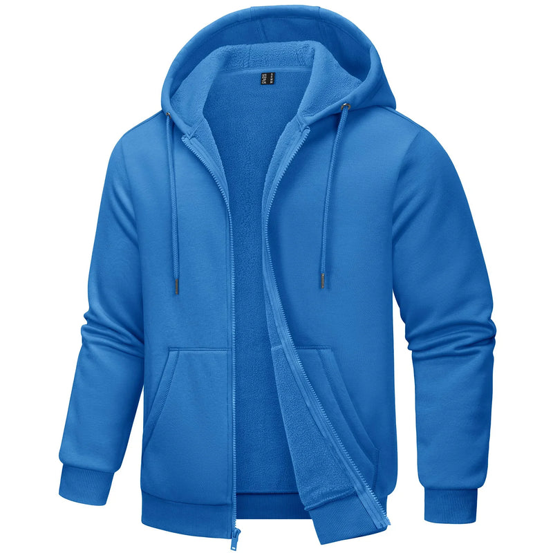 TACVASEN Big Pockets Fleece Lining Hoodies Mens Hooded Coats Full Zip Up Casual Hoodie Jackets Athlete Running Hiking Sportswear