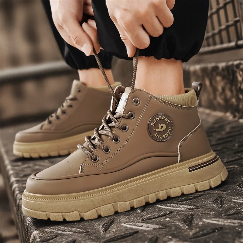 Men's boots spring autumn new soft-sole non-slip outdoor casual boots fashion youth Joker comfort sports high-top tooling boots