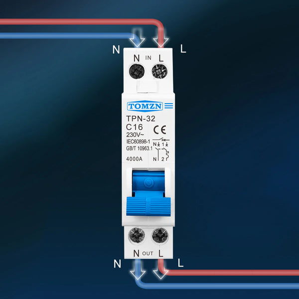 TOMZN TPN 1P+N Mini Circuit Breaker MCB 6A 10A 16A 20A 25A 32A Din Rail Mounting Miniature Household Air Switch