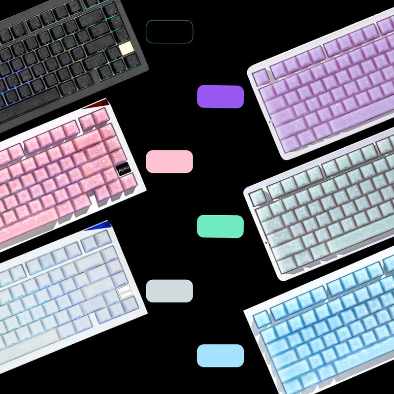 Akko Glassy Carbon Fiber Keycap Set Double-Shot Cherry Profile Side-Printed Keycaps for 61/75/87/Full Size Mechanical Keyboard