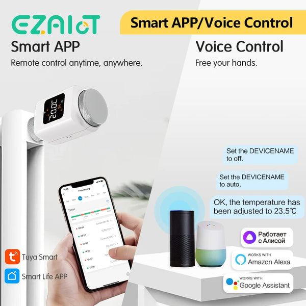 ឧបករណ៍បញ្ជាសីតុណ្ហភាព EZAIOT Tuya ZigBee ឧបករណ៍បញ្ជាសីតុណ្ហភាពវិទ្យុសកម្ម Smart TRV គាំទ្រ Alexa Google Home