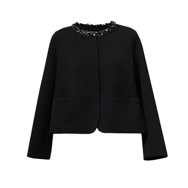 Amii Women's Tweed Coat Double-Faced Wool Crew Neck Relaxed Fit Commuter Minimalist Winter 2026 Coats for Women 12624041