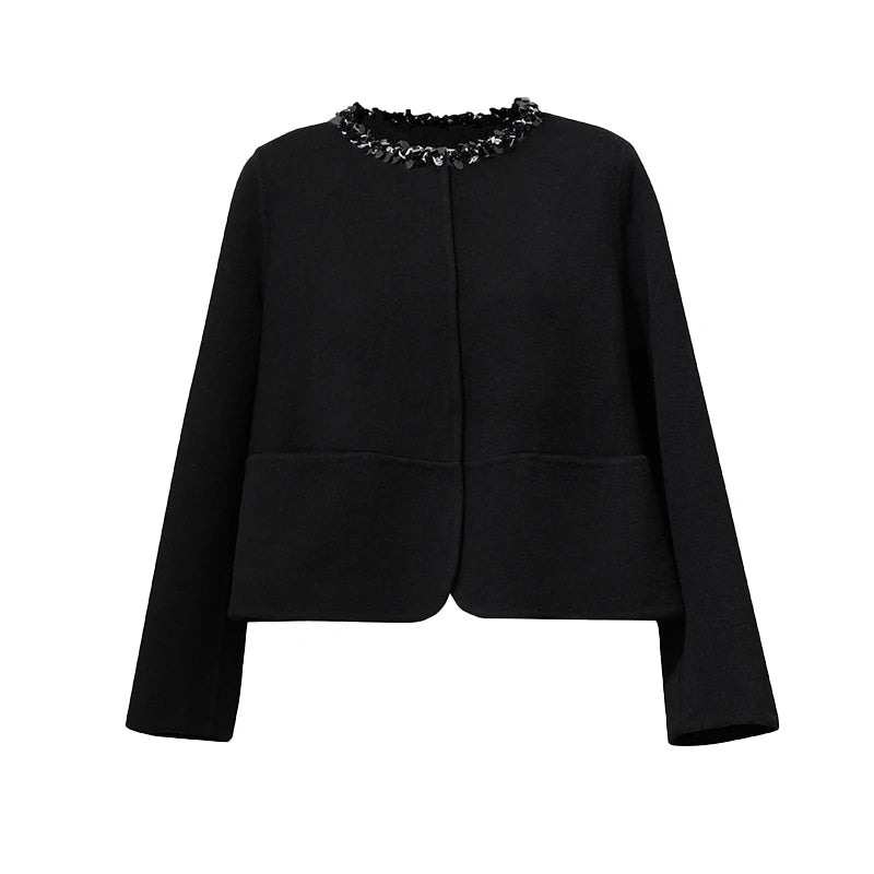 Amii Women's Tweed Coat Double-Faced Wool Crew Neck Relaxed Fit Commuter Minimalist Winter 2026 Coats for Women 12624041