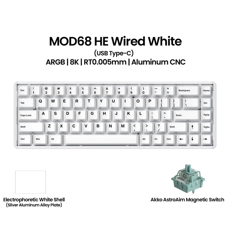 Akko MOD68 HE Keybaord Aluminum CNC 65% Magnetic Switch Rapid Trigger 0.005mm 8K ARGB Gaming Custom Mechanical Keyboard Gasket