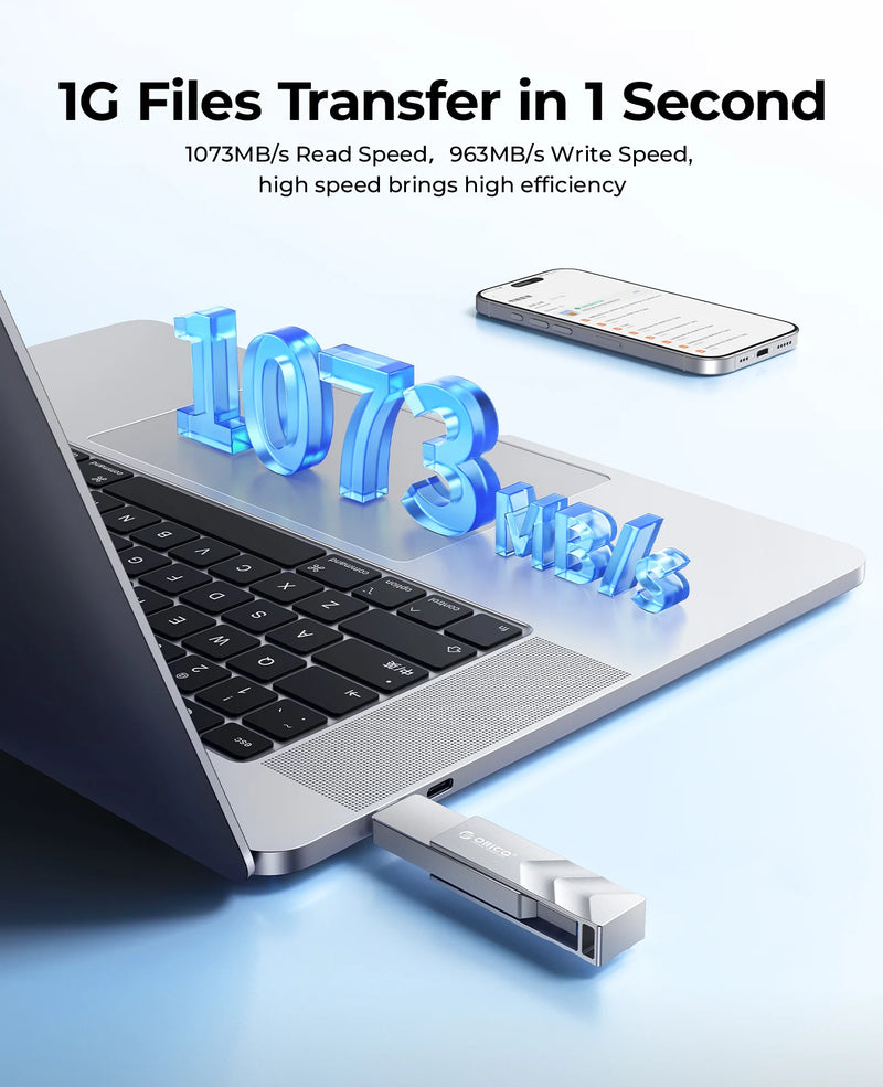 ORICO 512GB Dual Flash Drive 2-in-1 USB C/A 3.2 Gen2 Flash Drive Speed Up to 10Gbps 1073MB/s for iPhone 15/Android/Tablet/Laptop