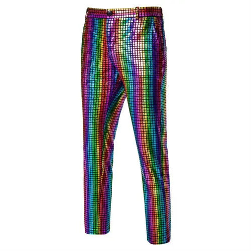 2026 New Men's Bright Green Plaid Suit Pants 2025 Spring Fashion Trousers Black Blue Silver Pantalones Hombre