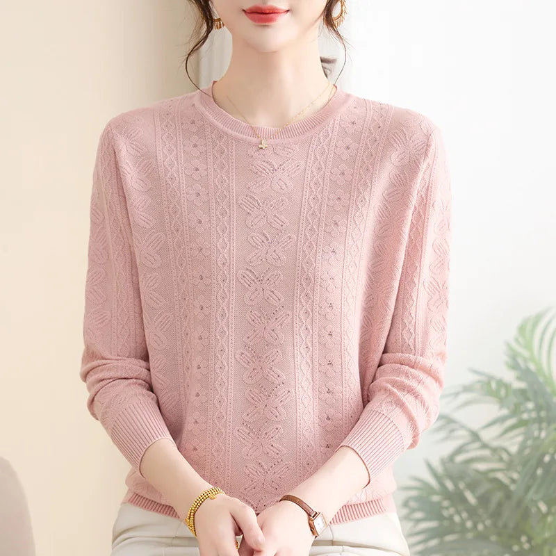 Pollovers Women's Sweater New Knitwear Long Sleeve Top Basic Jumper Female Clothing Spring Autumn Middle Aged Mother Blouse