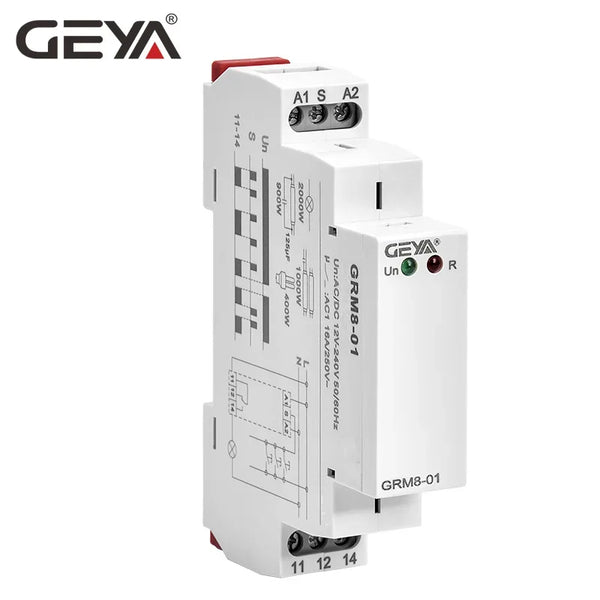 រេឡេចាក់សោរអេឡិចត្រូនិច GEYA GRM8 រេឡេចងចាំ រេឡេបញ្ជារំញ័រ SPDT 16A រេឡេជំហាន AC230V ឬ AC/DC12-240V