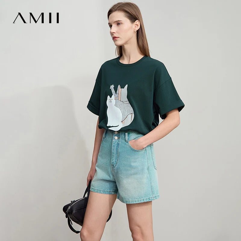 អាវយឺត Amii សម្រាប់នារី រចនាបថថ្មី កអាវរាងអក្សរ O បោះពុម្ព រលុង ធ្វើពីកប្បាស លាតសន្ធឹង 12522144