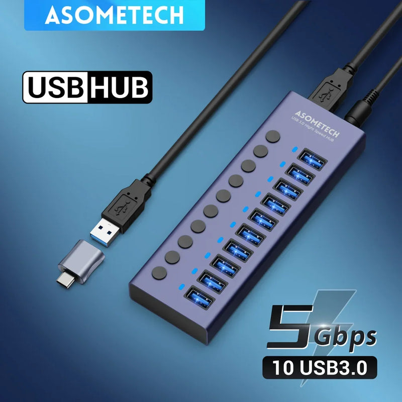 ឧបករណ៍បំបែក USB ច្រើនរន្ធចំនួន ៤/៧/១០ រន្ធ សម្រាប់ភ្ជាប់ទៅកុំព្យូទ័រ និងកុំព្យូទ័រលើតុ MacBook
