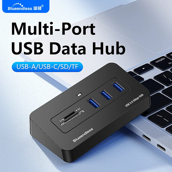 ខ្សែ Blueendless 30cm 2-in-1 USB 3.0 Hub 5Gbps មជ្ឈមណ្ឌលទិន្នន័យពហុច្រកល្បឿនលឿន 4 ច្រក USB-A & USB-C ឧបករណ៍ភ្ជាប់ពីរសម្រាប់កុំព្យូទ័រយួរដៃកុំព្យូទ័រ