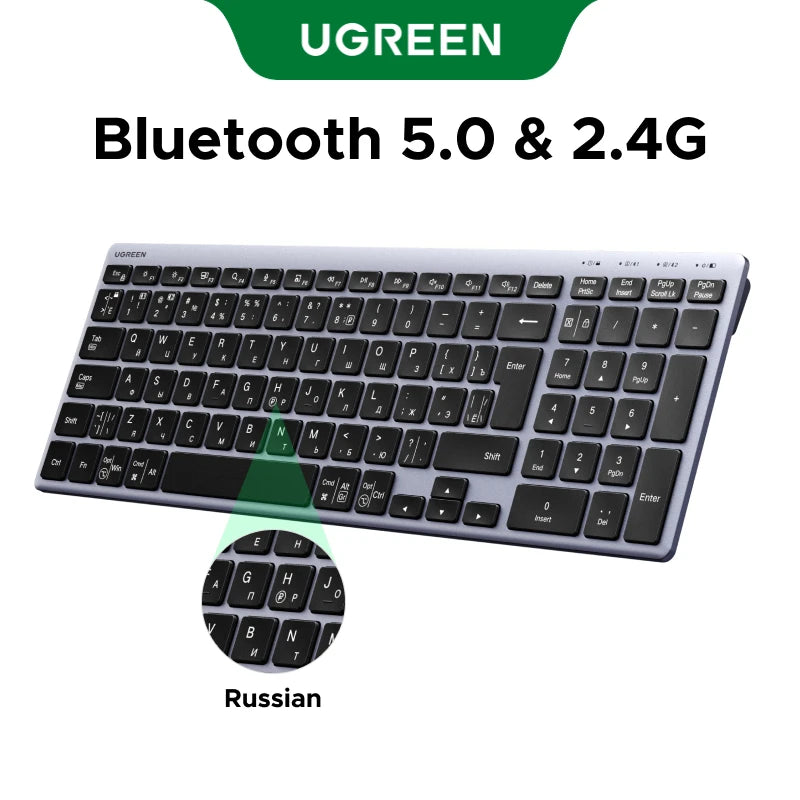UGREEN Wireless Keyboard 99 Keys Bluetooth 2.4G Dual Mode USB-C Rechargeable 500mAh Scissor Structure Ergonomic for Laptop PC
