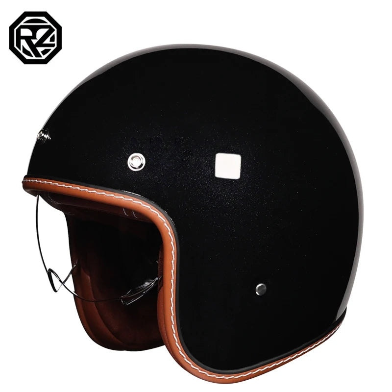ORZ adult motorcycle helmet with built-in sun visor retro cruise 3/4 half helmet capacity motor DOT approval