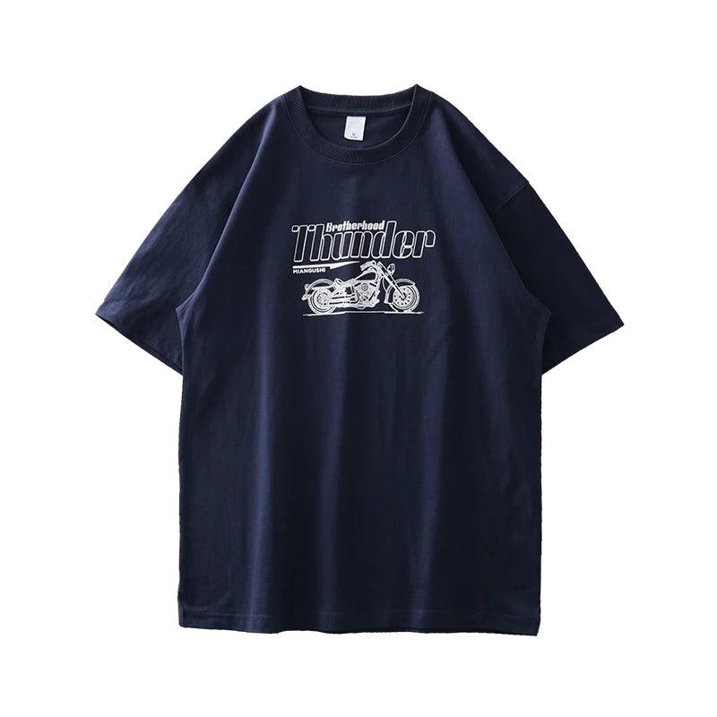 DUKEEN Vintage Motorcycles Printed Men's T Shirts 100% Cotton Summer 320G Heavyweight High Quality Short Sleeve Graphic Tops