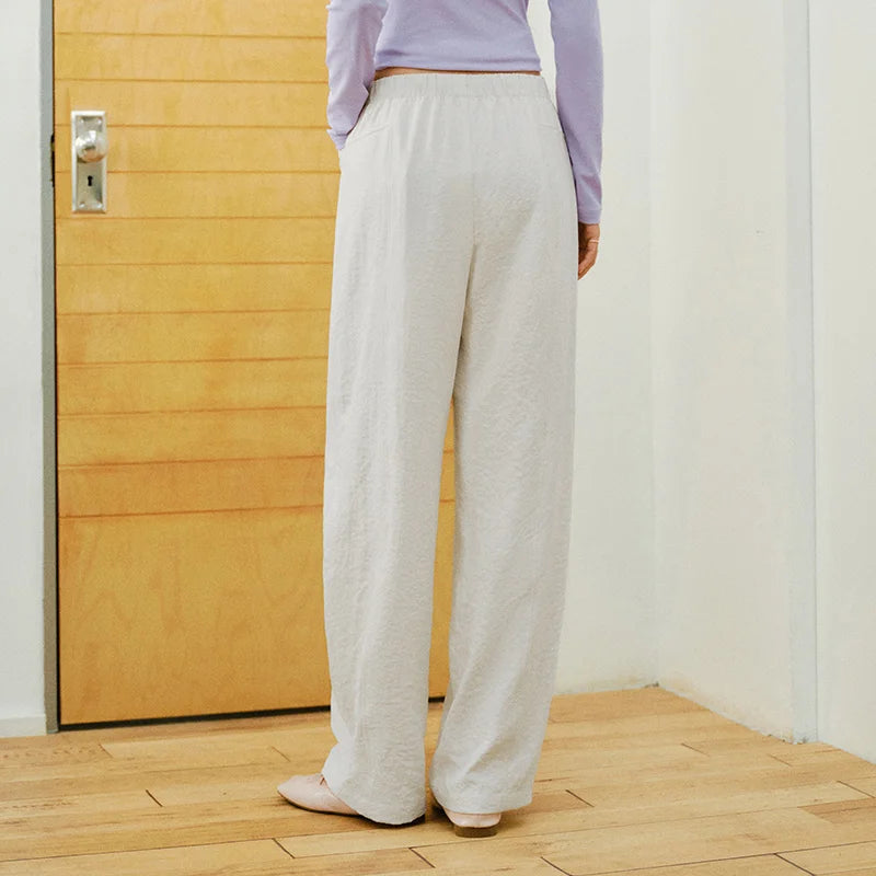 Semir Textured Pants Women 2026 Spring Ruffled Drapey Wide Leg Milk Fleece Pants Casual Elegant Fashion Trousers