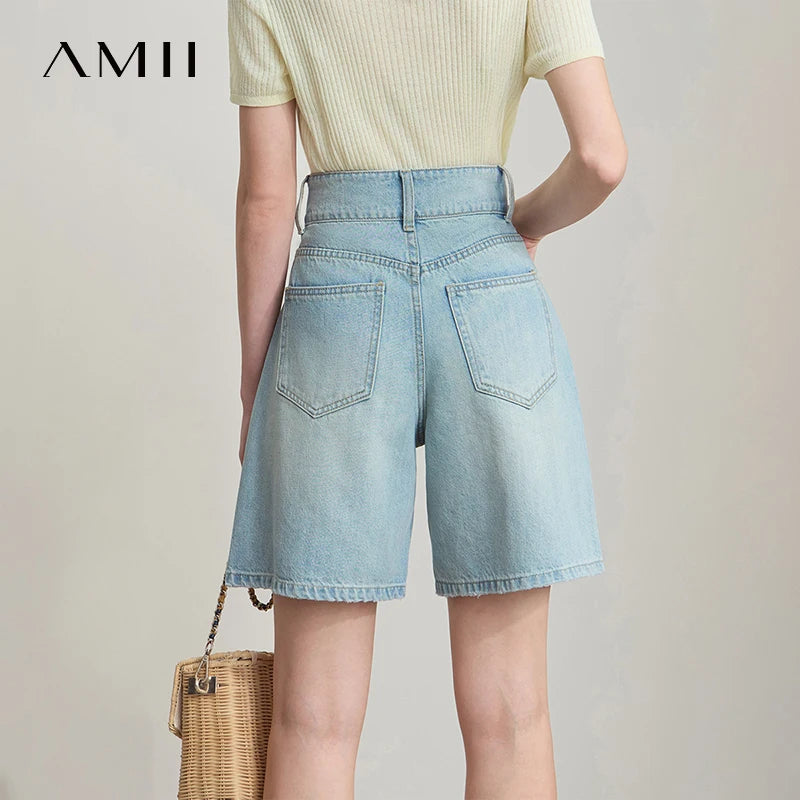 ខោខ្លីនារី Amii រចនាប័ទ្មមហាវិទ្យាល័យថ្មីឆ្នាំ ២០២៦ ខោខ្លីខោខូវប៊យពណ៌ខៀវស្រាល 12542248